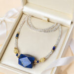 Light Luxury Elegant Natural Clear Quartz Lapis Lazuli Yellow Rutilated Quartz Freeform Collarbone Necklace - Image 4