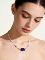 Light Luxury Elegant Natural Clear Quartz Lapis Lazuli Yellow Rutilated Quartz Freeform Collarbone Necklace - Image 2