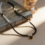 Luxury Dainty S925 Sterling Silver Heart Natural Black Onyx Healing Energy Crystal Beaded Necklace & Bracelet - Image 3