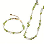 Sweet & Luxurious Natural Peridot, Pearl & White Mother of Pearl Colored Gemstone Necklace & Bracelet Set