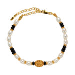 Exquisite & Elegant S925 Sterling Silver Necklace & Bracelet with Natural Pearls and Black Onyx Accents