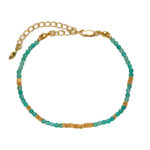 Retro Natural Green Chalcedony Gemstone Bracelet, Handcrafted with Crushed Silver Beads