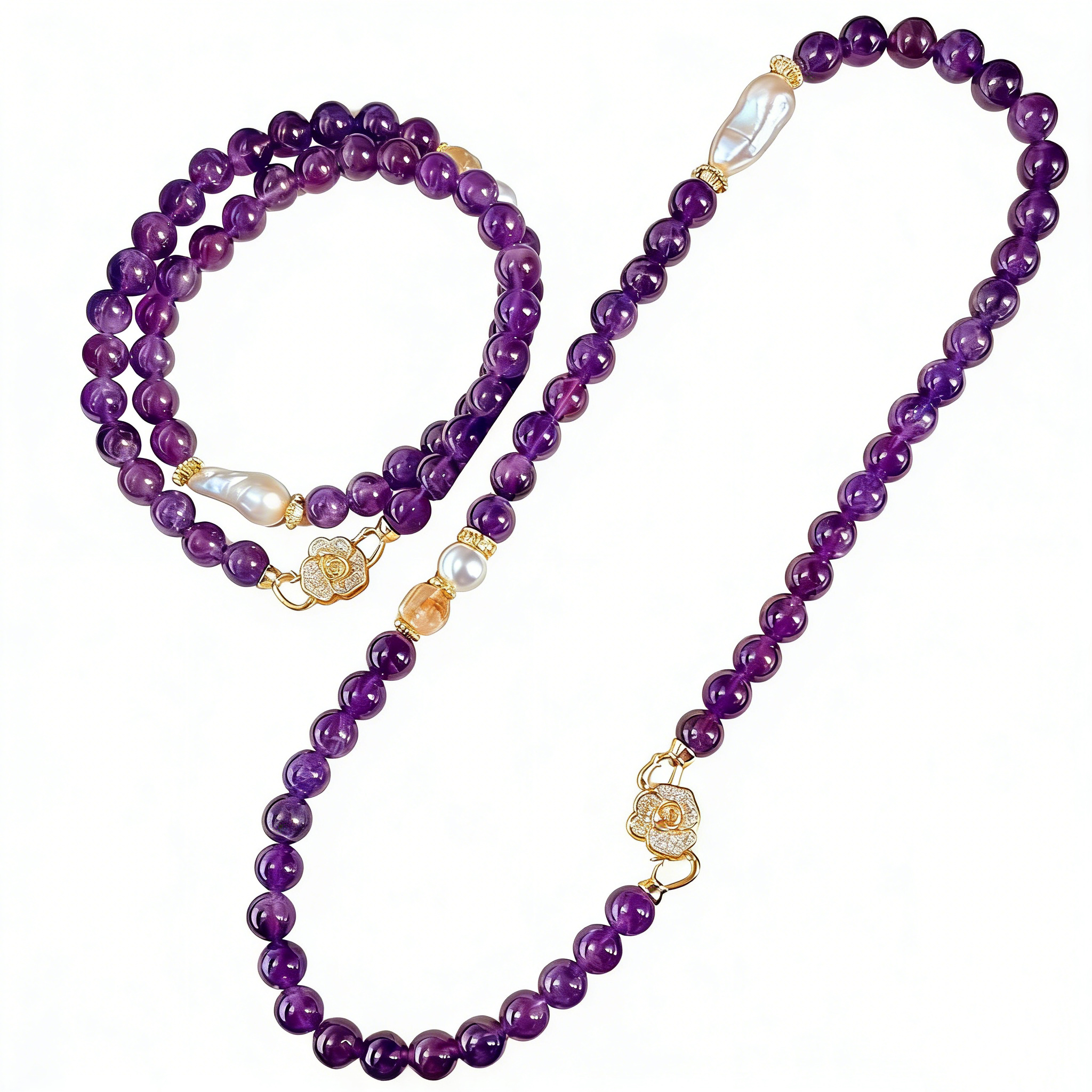 微信图片_2026-04-07_150155_215 Light Luxury Retro Natural Amethyst, Natural Baroque Pearl & Citrine Faux Pearl Necklace - Image 1