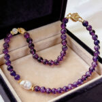 Light Luxury Retro Natural Amethyst, Natural Baroque Pearl & Citrine Faux Pearl Necklace - Image 3
