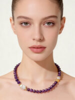 Light Luxury Retro Natural Amethyst, Natural Baroque Pearl & Citrine Faux Pearl Necklace - Image 2