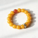 Handmade Natural Chicken Fat Yellow Old Amber Bracelet with S925 Silver Accents, Authentic Healing Amber Jewelry