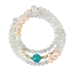 Misty Island Tide - Natural Moonstone Amazonite Pearl 925 Silver Multi-Layer Bracelet