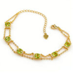 Summer Lime Natural Peridot Bracelet, Double Chain 925 Sterling Silver Gold Plated Gemstone Bracelet, August Birthstone Dainty Jewelry for Women