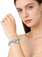 Ocean Letter Natural Aquamarine Multi-Layer Bracelet, S925 Silver Adjustable Clasp Handmade Jewelry - Image 2